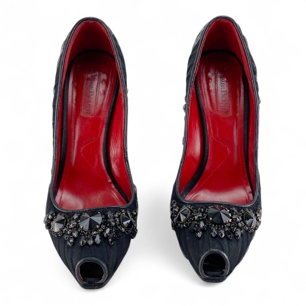 Cesare Paciotti Rasp Seta Tulle Black Heels Size 37​ - Picture 4 of 9